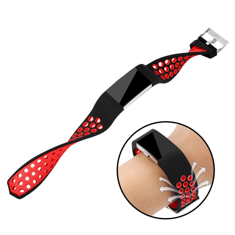 Bi-color Multihole Soft Silicone Sport Watch Strap for Fitbit Charge 2 - Red-2