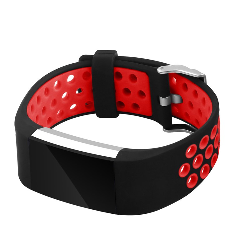 Bi-color Multihole Soft Silicone Sport Watch Strap for Fitbit Charge 2 - Red-3