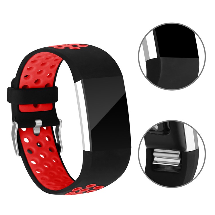 Bi-color Multihole Soft Silicone Sport Watch Strap for Fitbit Charge 2 - Red-4