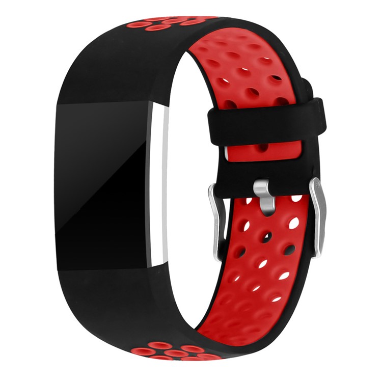 Bi-color Multihole Soft Silicone Sport Watch Strap for Fitbit Charge 2 - Red-5
