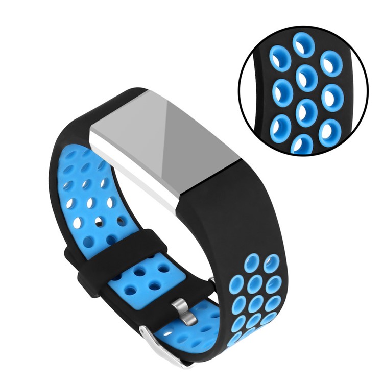 Bi-color Multihole Soft Flexible Silicone Sport Watch Band Strap for Fitbit Charge 2 - Blue-1
