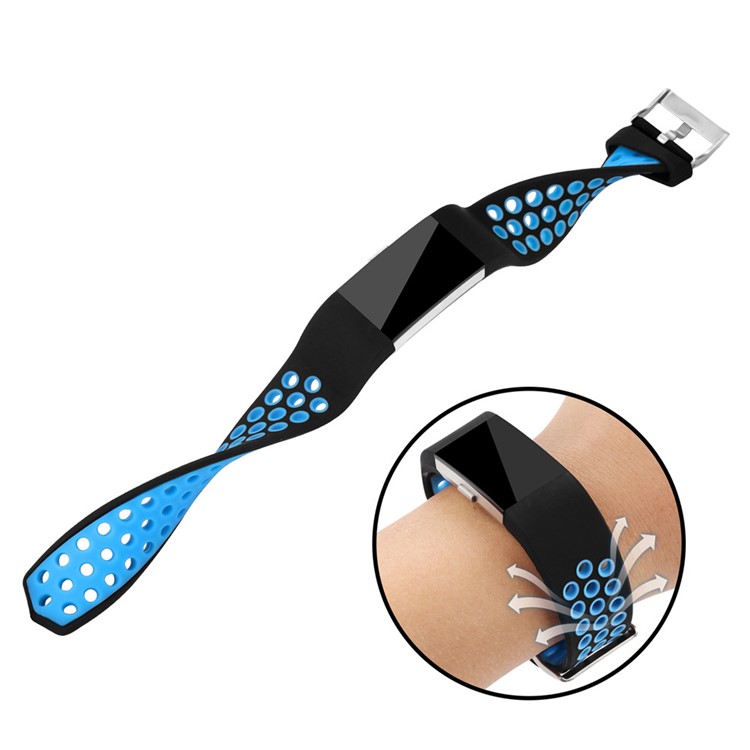 Bi-color Multihole Soft Flexible Silicone Sport Watch Band Strap for Fitbit Charge 2 - Blue-2