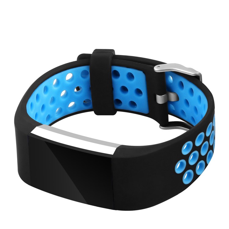 Bi-color Multihole Soft Flexible Silicone Sport Watch Band Strap for Fitbit Charge 2 - Blue-3
