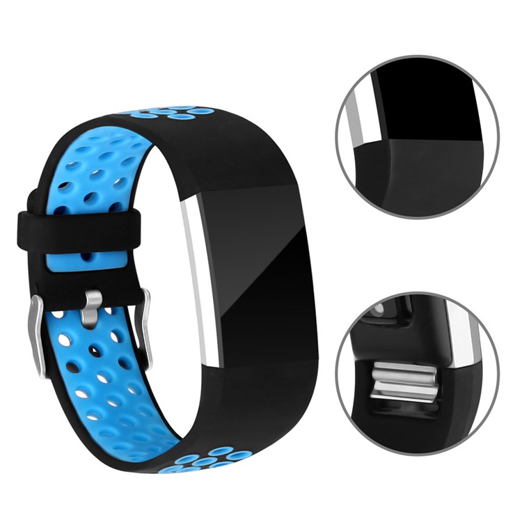 Bi-color Multihole Soft Flexible Silicone Sport Watch Band Strap for Fitbit Charge 2 - Blue-4