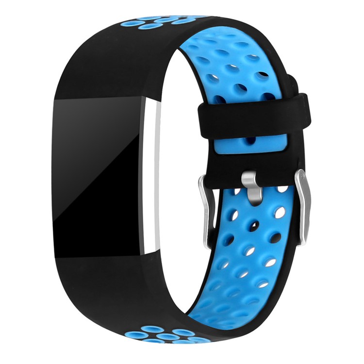 Bi-color Multihole Soft Flexible Silicone Sport Watch Band Strap for Fitbit Charge 2 - Blue-5