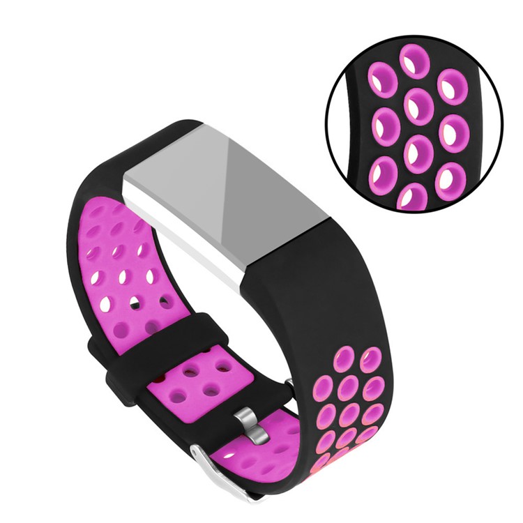 Bi-color Multihole Soft Silicone Sport Watch Band Replacement for Fitbit Charge 2 - Purple-1