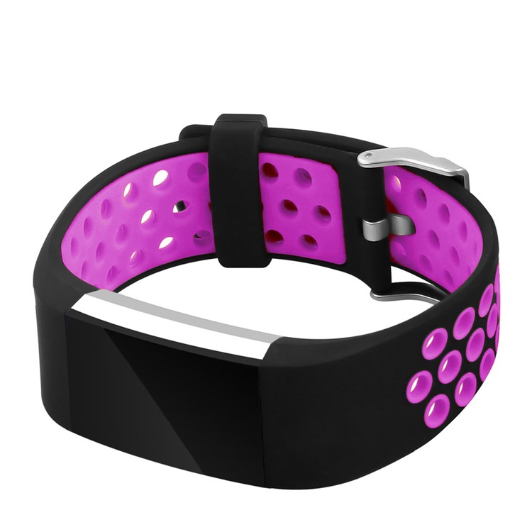 Bi-color Multihole Soft Silicone Sport Watch Band Replacement for Fitbit Charge 2 - Purple-2