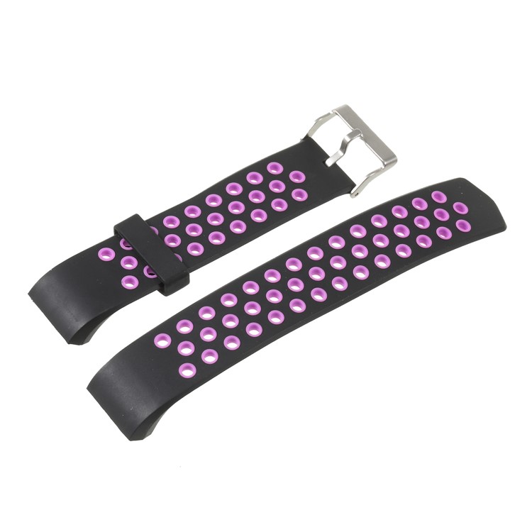 Bi-color Multihole Soft Silicone Sport Watch Band Replacement for Fitbit Charge 2 - Purple-3