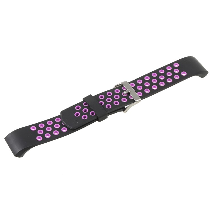 Bi-color Multihole Soft Silicone Sport Watch Band Replacement for Fitbit Charge 2 - Purple-6