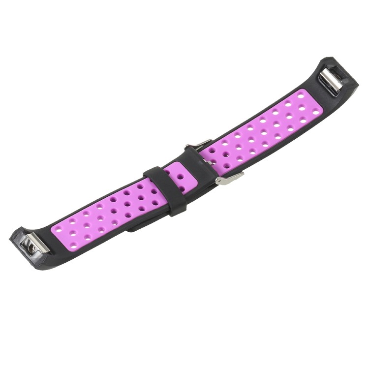Bi-color Multihole Soft Silicone Sport Watch Band Replacement for Fitbit Charge 2 - Purple-7