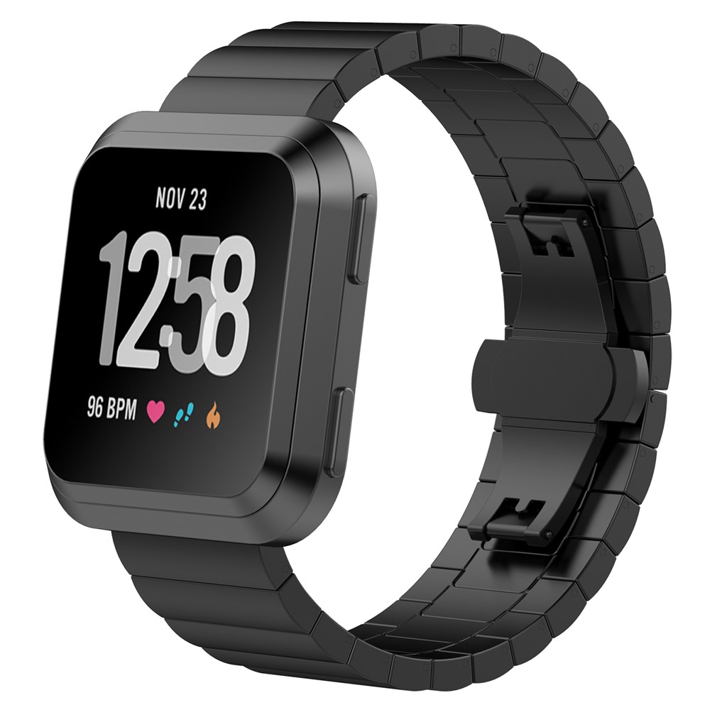 23mm Stainless Steel Butterfly Buckle Watch Strap for Fitbit Versa - Black-4