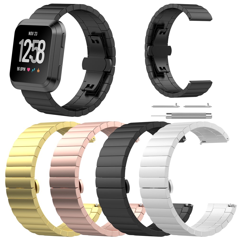 23mm Stainless Steel Butterfly Buckle Watch Strap for Fitbit Versa - Black-6