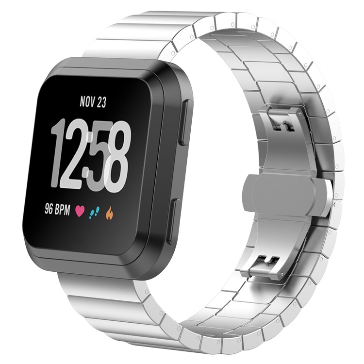 23mm Stainless Steel Butterfly Buckle Watch Band for Fitbit Versa - Silver-3