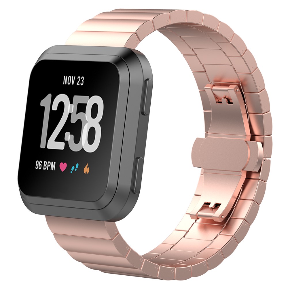 23mm Stainless Steel Butterfly Buckle Watch Strap Replacement for Fitbit Versa - Rose Gold-4