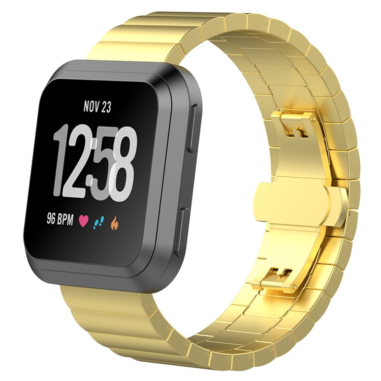 23mm Stainless Steel Butterfly Buckle Watch Band Replacement for Fitbit Versa - Gold-4