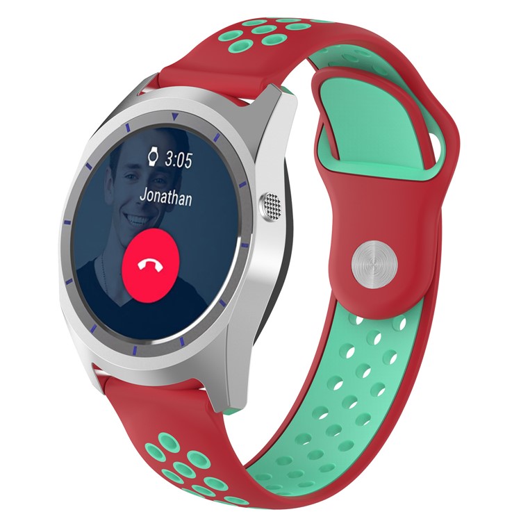 22mm Two-color Silicone Watch Strap Band for Fossil Q Marshal Gen 2 - Red / Cyan-1