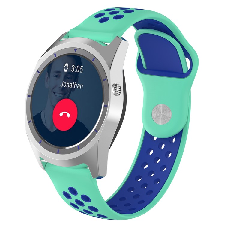 22mm Bi-color Silicone Watch Strap for Fossil Q Marshal Gen 2 - Cyan / Blue-1