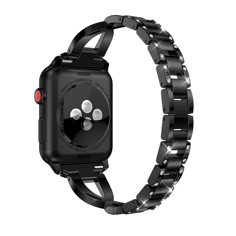 X-shape Rhinestone Decor Alloy Watch Band for Apple Watch Series 3/2/1 42mm - Black-3