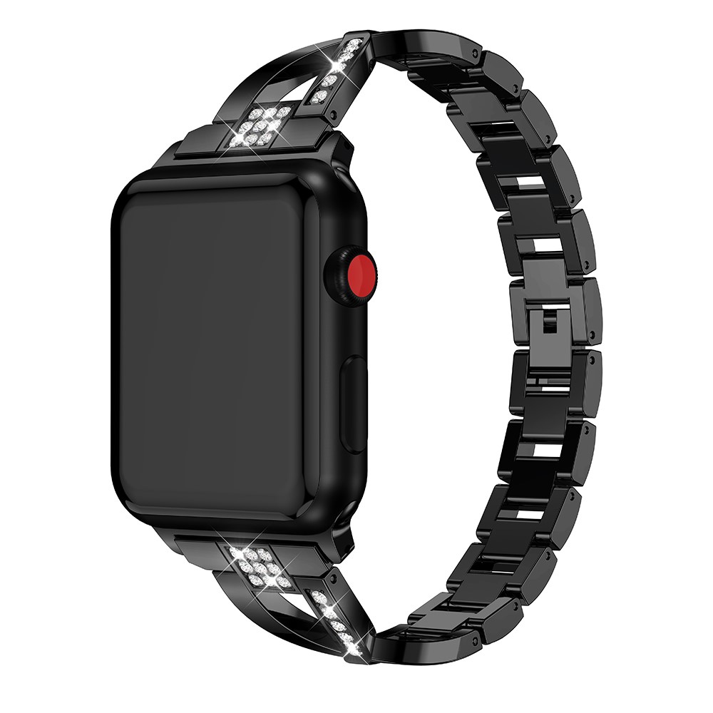 X-shape Rhinestone Decor Alloy Watch Band for Apple Watch Series 3/2/1 42mm - Black-4