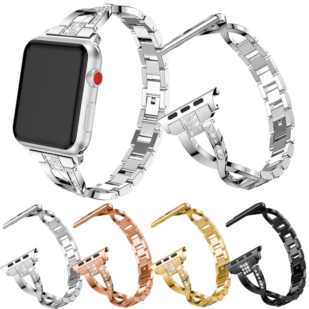 X-shape Rhinestone Decor Alloy Watch Strap for Apple Watch Series 4 44mm/3/2/1 42mm - Silver-6