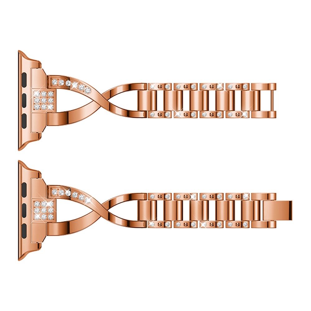 X-shape Rhinestone Decor Alloy Watch Band Replacement for Apple Watch Series 4 44mm/3/2/1 42mm - Rose Gold-2