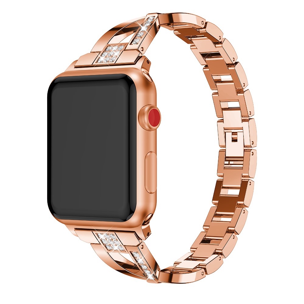 X-shape Rhinestone Decor Alloy Watch Band Replacement for Apple Watch Series 4 44mm/3/2/1 42mm - Rose Gold-4