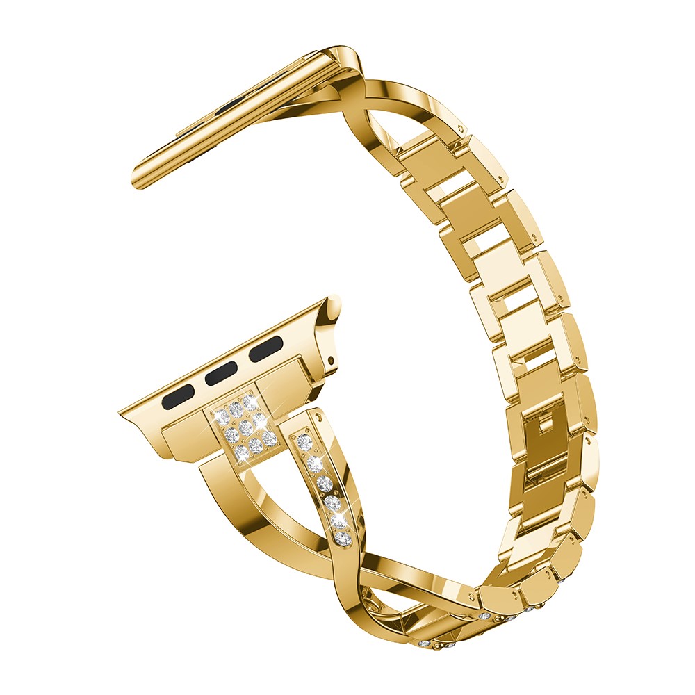 X-shape Rhinestone Decor Alloy Watch Strap Replacement for Apple Watch Series 4 44mm/3/2/1 42mm - Gold-1