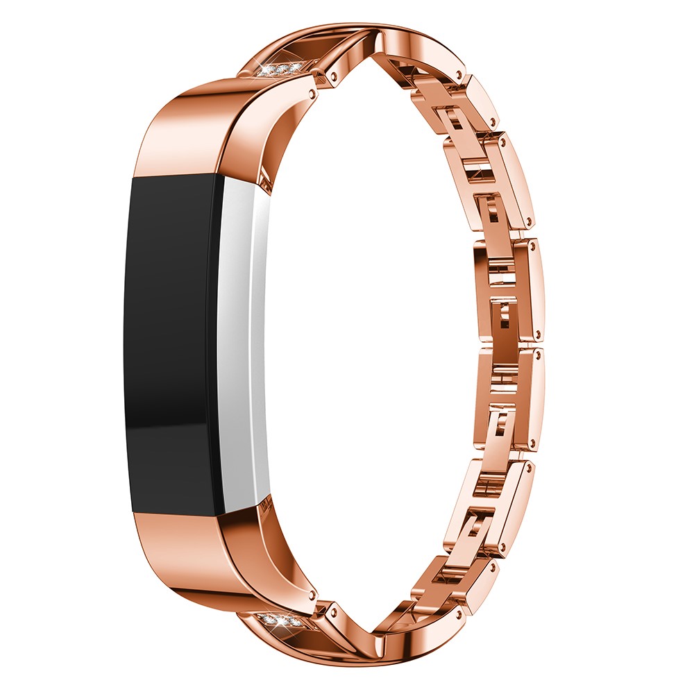 X-shape Diamond Decor Alloy Watch Bracelet for Fitbit Alta - Rose Gold-3
