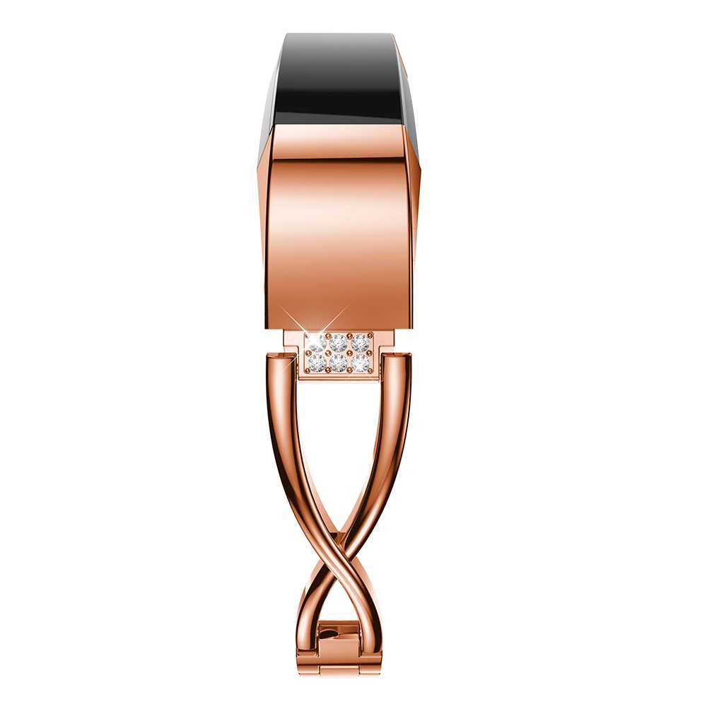 X-shape Diamond Decor Alloy Watch Bracelet for Fitbit Alta - Rose Gold-5