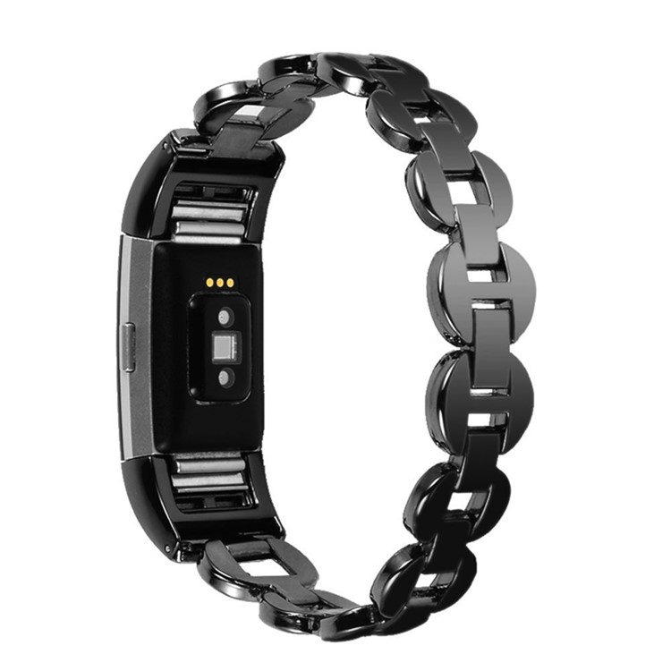 D-shape Rhinestone Decor Stainless Steel Watch Band for Fitbit Charge 2 - Black-1