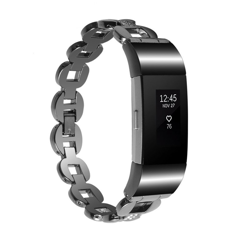 D-shape Rhinestone Decor Stainless Steel Watch Band for Fitbit Charge 2 - Black-2