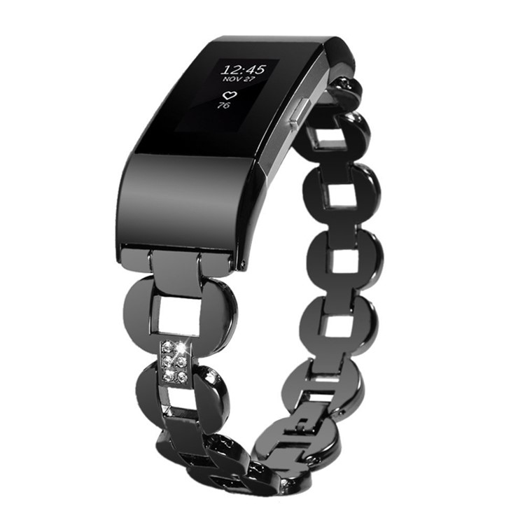 D-shape Rhinestone Decor Stainless Steel Watch Band for Fitbit Charge 2 - Black-3