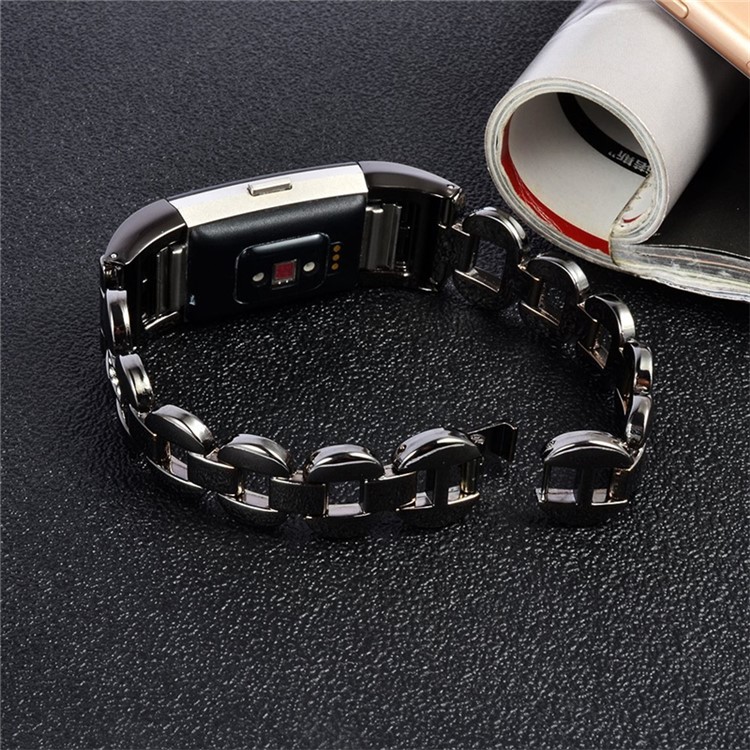 D-shape Rhinestone Decor Stainless Steel Watch Band for Fitbit Charge 2 - Black-5