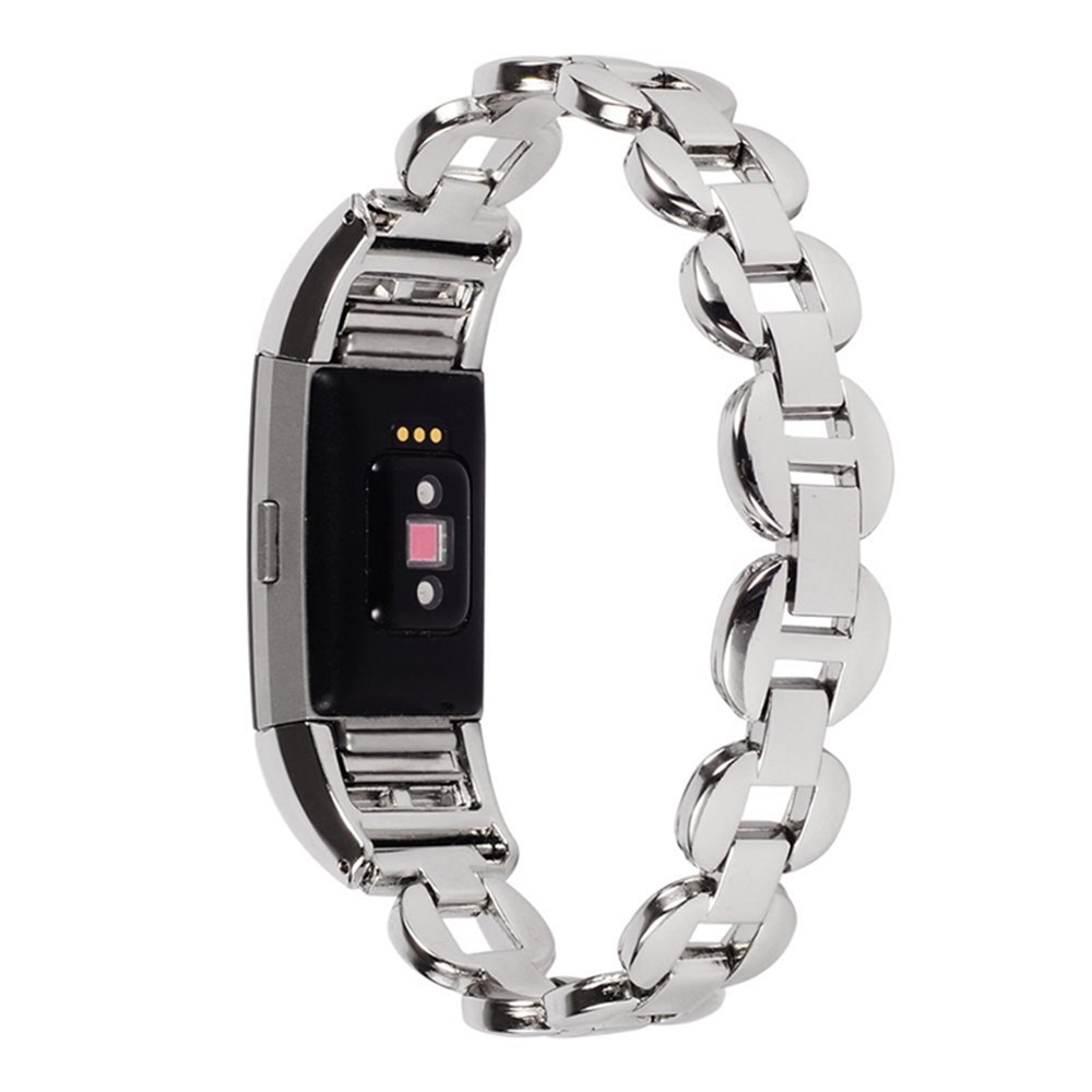 D-shape Rhinestone Decor Stainless Steel Wristwatch Strap for Fitbit Charge 2 - Silver-1