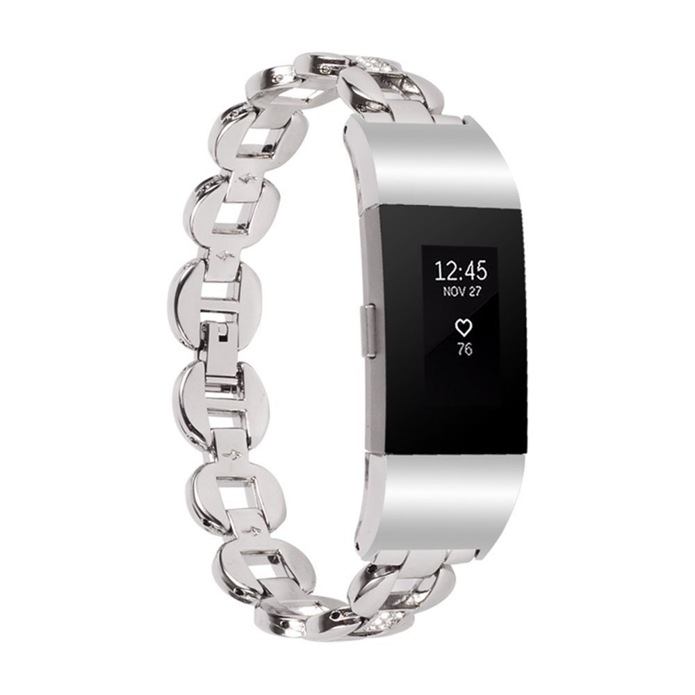 D-shape Rhinestone Decor Stainless Steel Wristwatch Strap for Fitbit Charge 2 - Silver-2