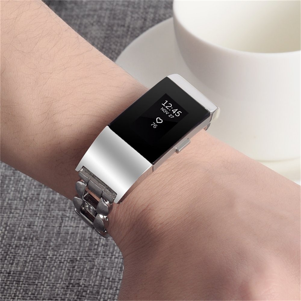 D-shape Rhinestone Decor Stainless Steel Wristwatch Strap for Fitbit Charge 2 - Silver-3