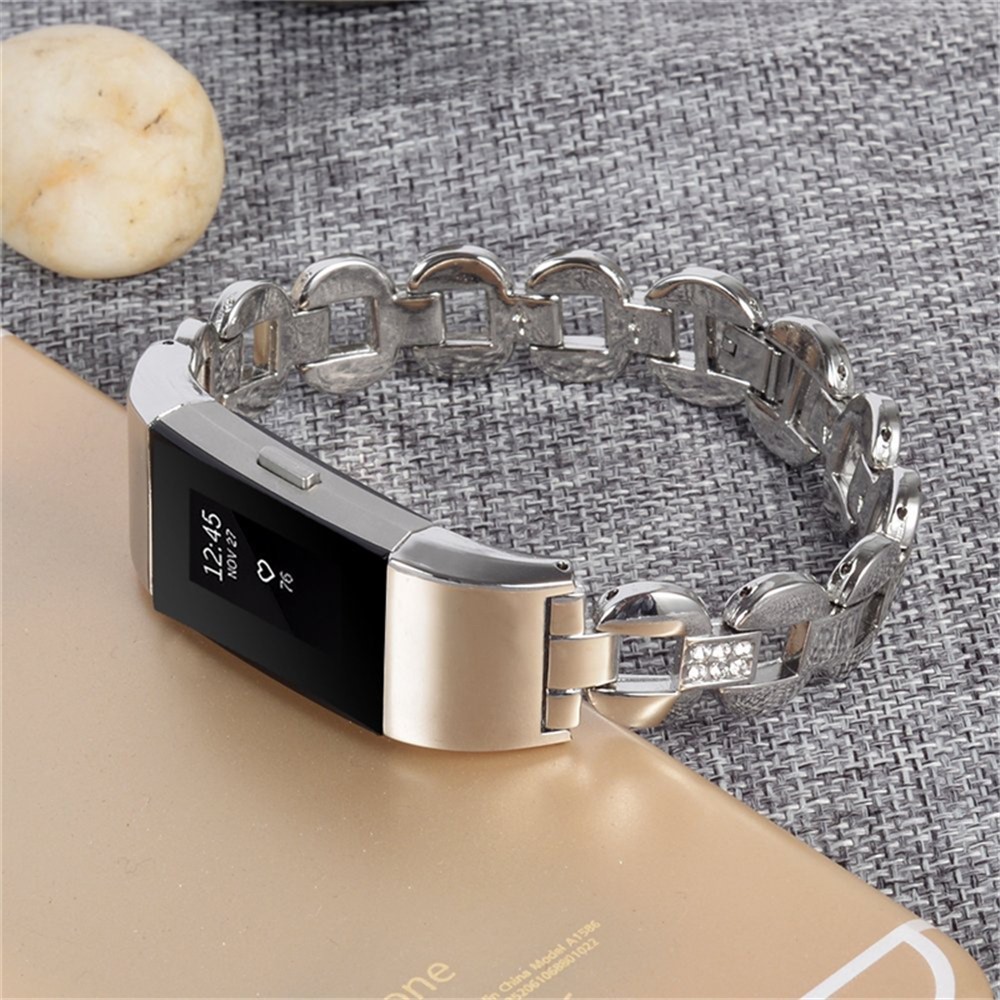 D-shape Rhinestone Decor Stainless Steel Wristwatch Strap for Fitbit Charge 2 - Silver-4
