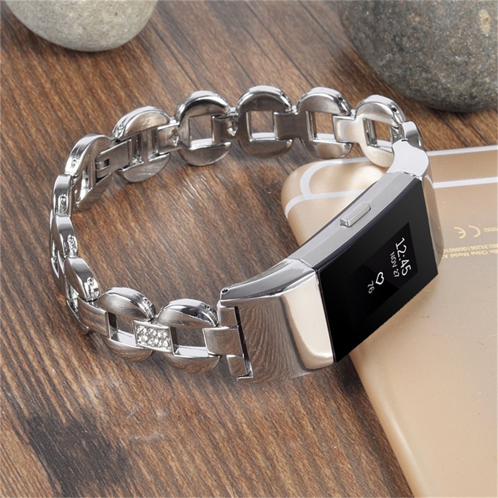 D-shape Rhinestone Decor Stainless Steel Wristwatch Strap for Fitbit Charge 2 - Silver-5