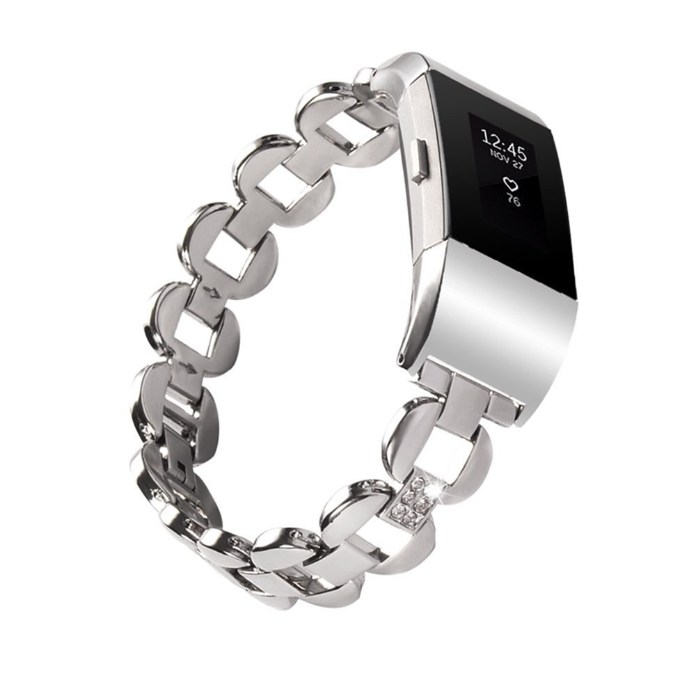 D-shape Rhinestone Decor Stainless Steel Wristwatch Strap for Fitbit Charge 2 - Silver-6