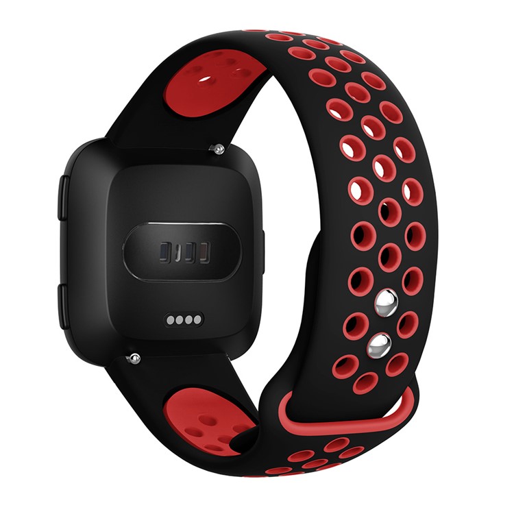 Dual-color Hollow Silicone Replacement Watch Band Strap for Fitbit Versa - Black / Red-1
