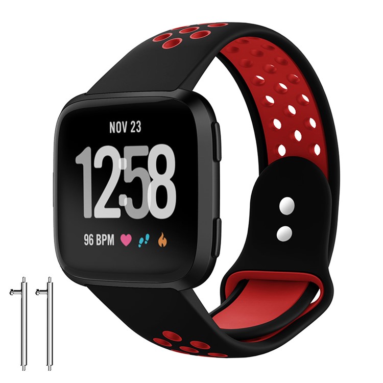Dual-color Hollow Silicone Replacement Watch Band Strap for Fitbit Versa - Black / Red-2