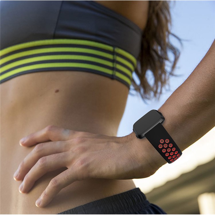 Dual-color Hollow Silicone Replacement Watch Band Strap for Fitbit Versa - Black / Red-4