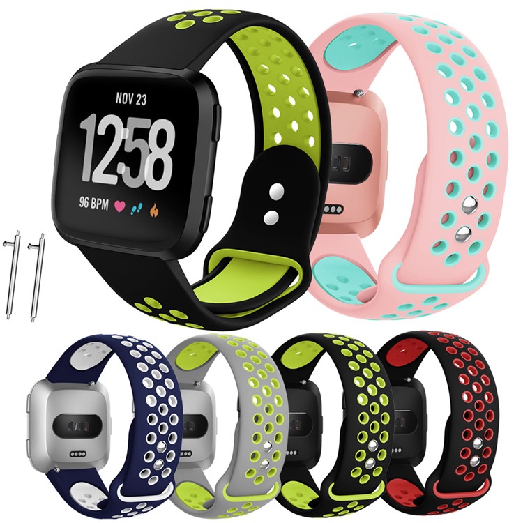 Dual-color Hollow Silicone Replacement Watch Band Strap for Fitbit Versa - Black / Red-5