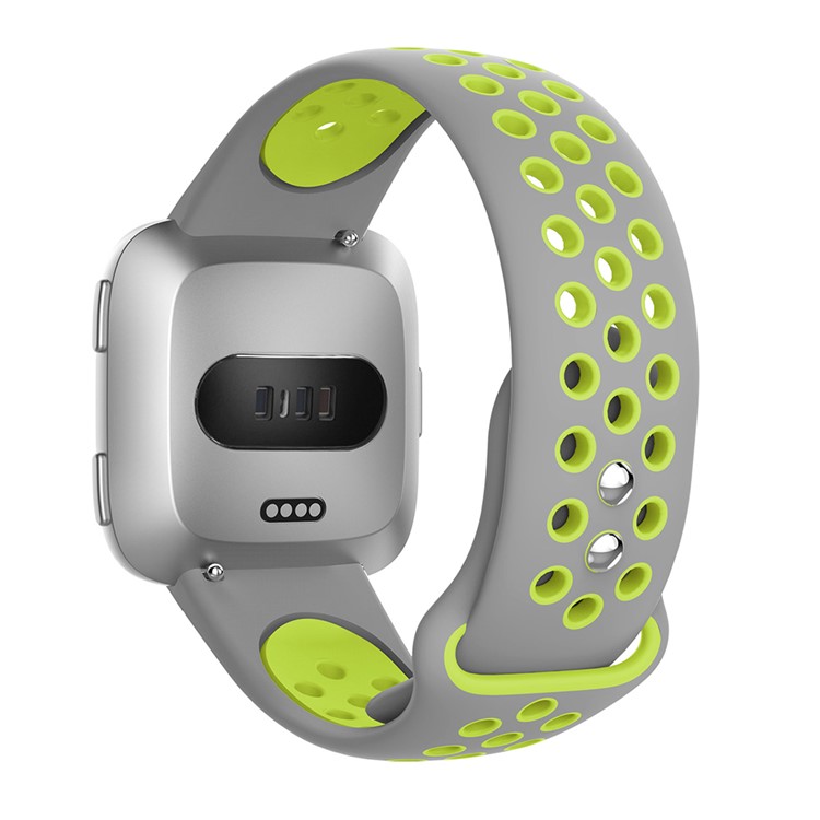 Dual-color Hollow Silicone Replacement Watch Band for Fitbit Versa - Grey / Green-1