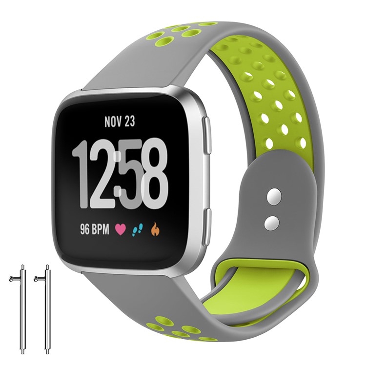 Dual-color Hollow Silicone Replacement Watch Band for Fitbit Versa - Grey / Green-2