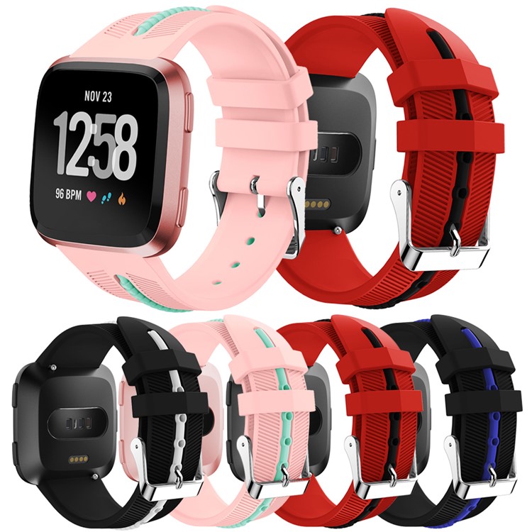 Two-tone Silicone Watch Strap Replacement for Fitbit Versa - Black / White-5