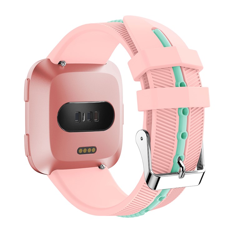 Two-tone Silicone Wrist Watch Band Replacement for Fitbit Versa - Pink / Cyan-2