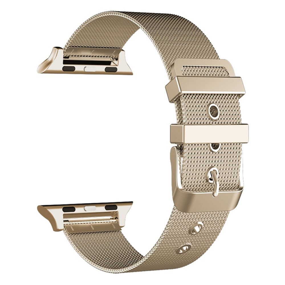 Faixa De Relógio De Pulso De Aço Inoxidável Milanese Clássico Fivela Para Apple Watch Série 3/2/1 38mm - Champanhe Ouro-1