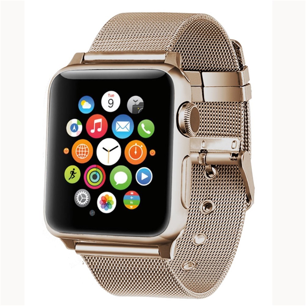 Faixa De Relógio De Pulso De Aço Inoxidável Milanese Clássico Fivela Para Apple Watch Série 3/2/1 38mm - Champanhe Ouro-2