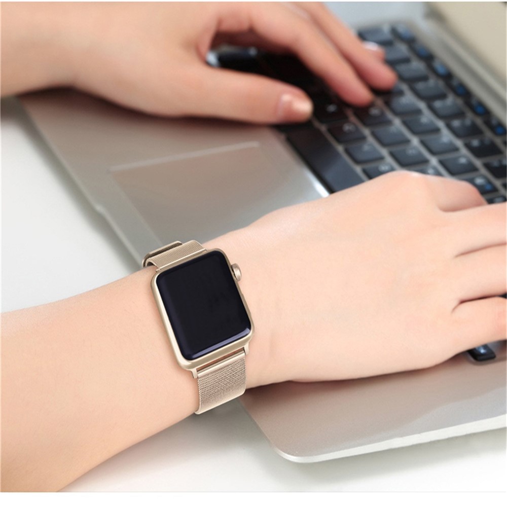 Faixa De Relógio De Pulso De Aço Inoxidável Milanese Clássico Fivela Para Apple Watch Série 3/2/1 38mm - Champanhe Ouro-3
